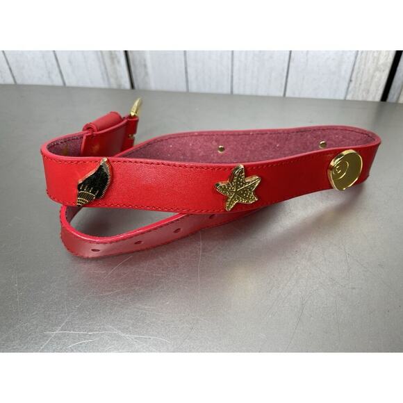 Vintage Belt Seashell Nautical Red Leather Goldtone Coastal Beach Size Small - Picture 3 of 4